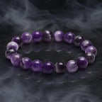 Amethyst jewelry healing crystal bracelet with natural purple gemstone beads styled for mindfulness and everyday luxury
