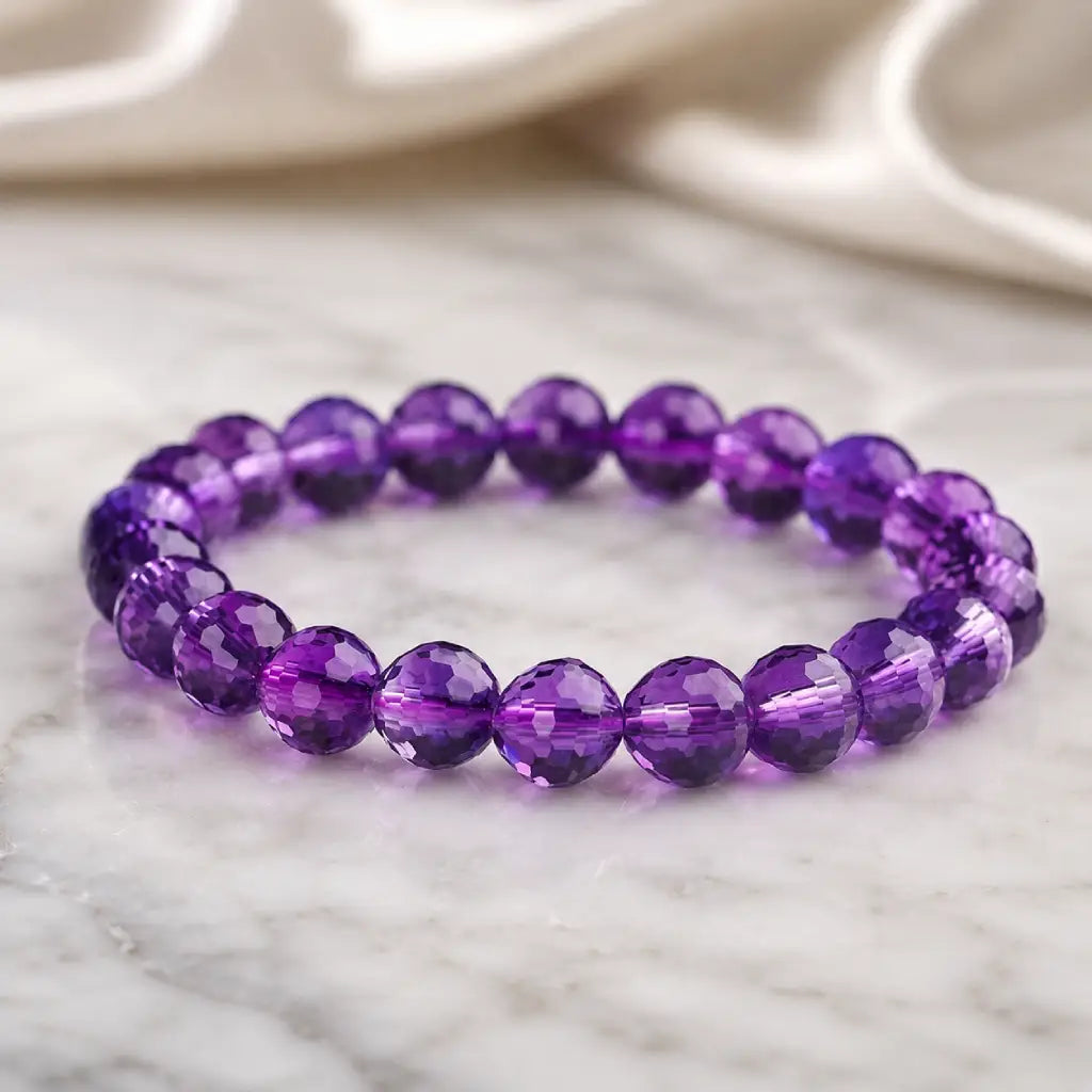 Amethyst jewelry with faceted purple crystal bracelet and gemstone charm for timeless elegant accessorizing