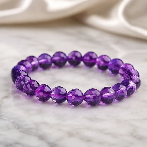 Amethyst jewelry with faceted purple crystal bracelet and gemstone charm for timeless elegant accessorizing