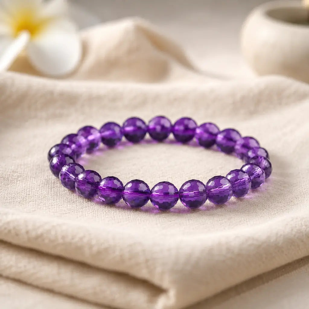 Amethyst jewelry featuring polished crystal bracelet with gemstone wellness energy for mindful living style