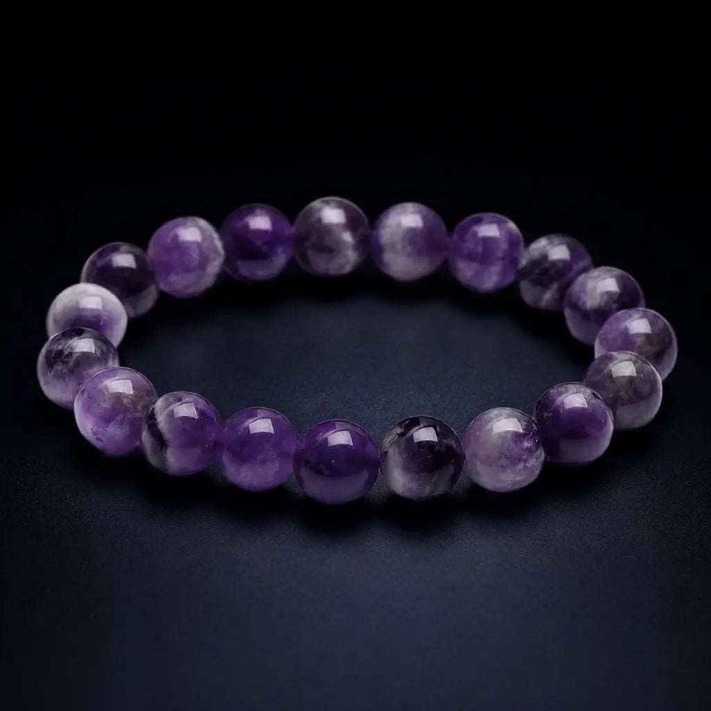 Amethyst jewelry polished purple gemstone bracelet with glossy crystal beads designed for modern spiritual fashion lovers