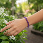 Amethyst jewelry worn outdoors featuring gemstone bracelet with crystal healing style for natural wellness