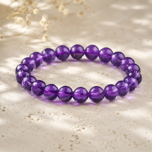 Amethyst jewelry displaying faceted crystal bracelet with healing stone elegance for peaceful everyday style