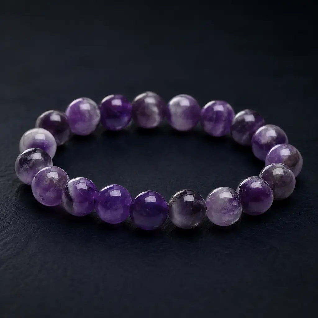 Amethyst jewelry premium gemstone bead bracelet with rich violet crystal tones crafted for calming energy and elegance