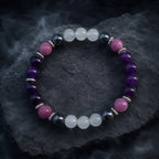 Amethyst crystal bracelet featuring natural gemstone beads crafted for wellness balance and elegant wear