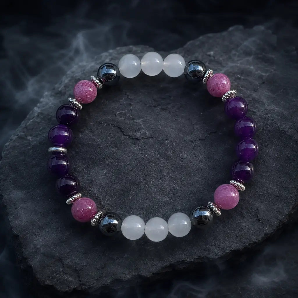 Amethyst crystal bracelet featuring natural gemstone beads crafted for wellness balance and elegant wear