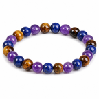 Amethyst Tiger's Eye Lapis Lazuli bracelet isolated on white showing polished crystal bead craftsmanship
