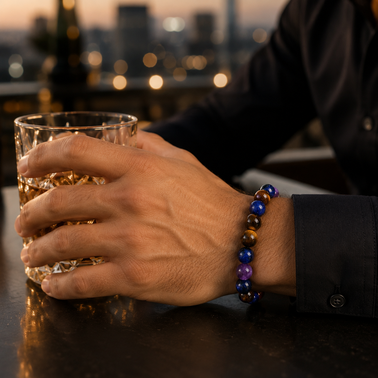 Amethyst Tiger's Eye Lapis Lazuli bracelet with evening wear and gemstone jewelry sophistication appeal