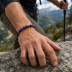 Amethyst Tiger's Eye Lapis Lazuli bracelet during mountain hiking with natural crystal bracelet appeal