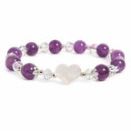 Amethyst white agate bracelet close-up showing polished amethyst bead, crystal spacer and premium silver accents with exceptional craftsmanship.