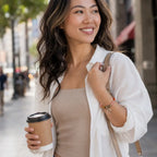 Aries crystal bracelet worn with chic streetwear outfit featuring healing gemstones for modern astrology fashion