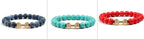Barbell beaded bracelet in black turquoise-color and red Set selection, showing 8 mm round beads, a dumbbell-shaped connector, and a circular unisex strand in a clear product view.