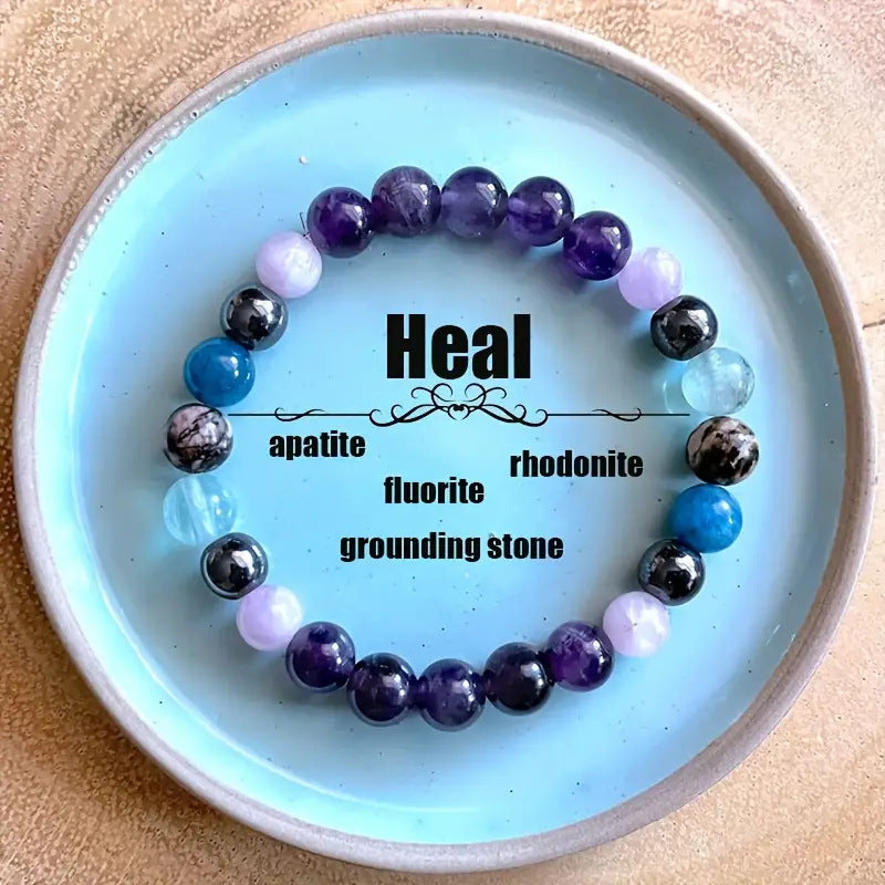 Multi Gemstone Bracelet with Apatite Fluorite Rhodonite and Hematite