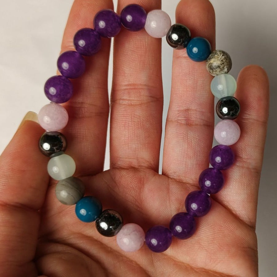 Multi Gemstone Bracelet with Apatite Fluorite Rhodonite and Hematite