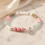 Cancer bracelet product photo featuring rose quartz amazonite and white gemstone beads with zodiac charm pendant