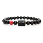 Cancer zodiac bracelet black beaded design with red accent on white background ideal for ecommerce product listing and clear visual appeal