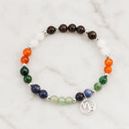 Capricorn zodiac crystal bracelet showcased on marble background with natural gemstones for premium jewelry presentation.