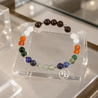 Capricorn zodiac bracelet close up featuring polished silver zodiac charm and gemstone beads for astrology jewelry collectors.