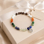 Capricorn zodiac gemstone bracelet displayed on a wrapped gift box featuring natural crystals for meaningful celebrations.