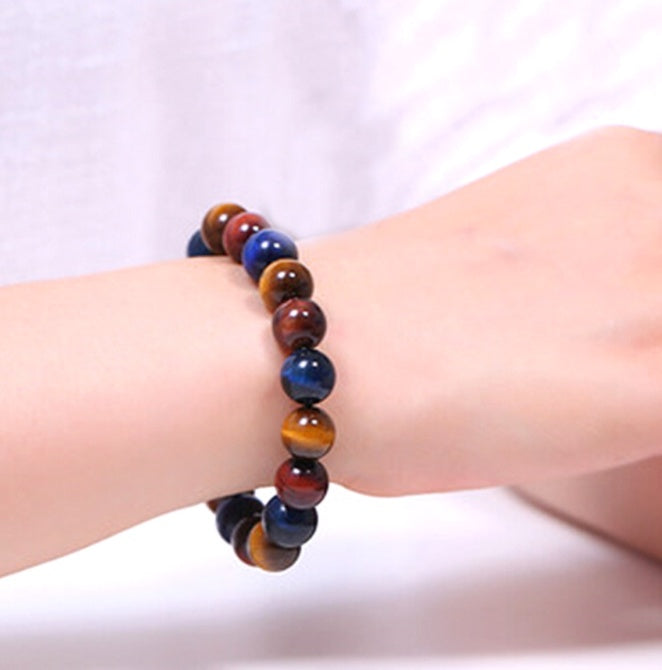 Triple Tiger Eye Bracelet | Red, Blue, and Golden Stones for Inner Power
