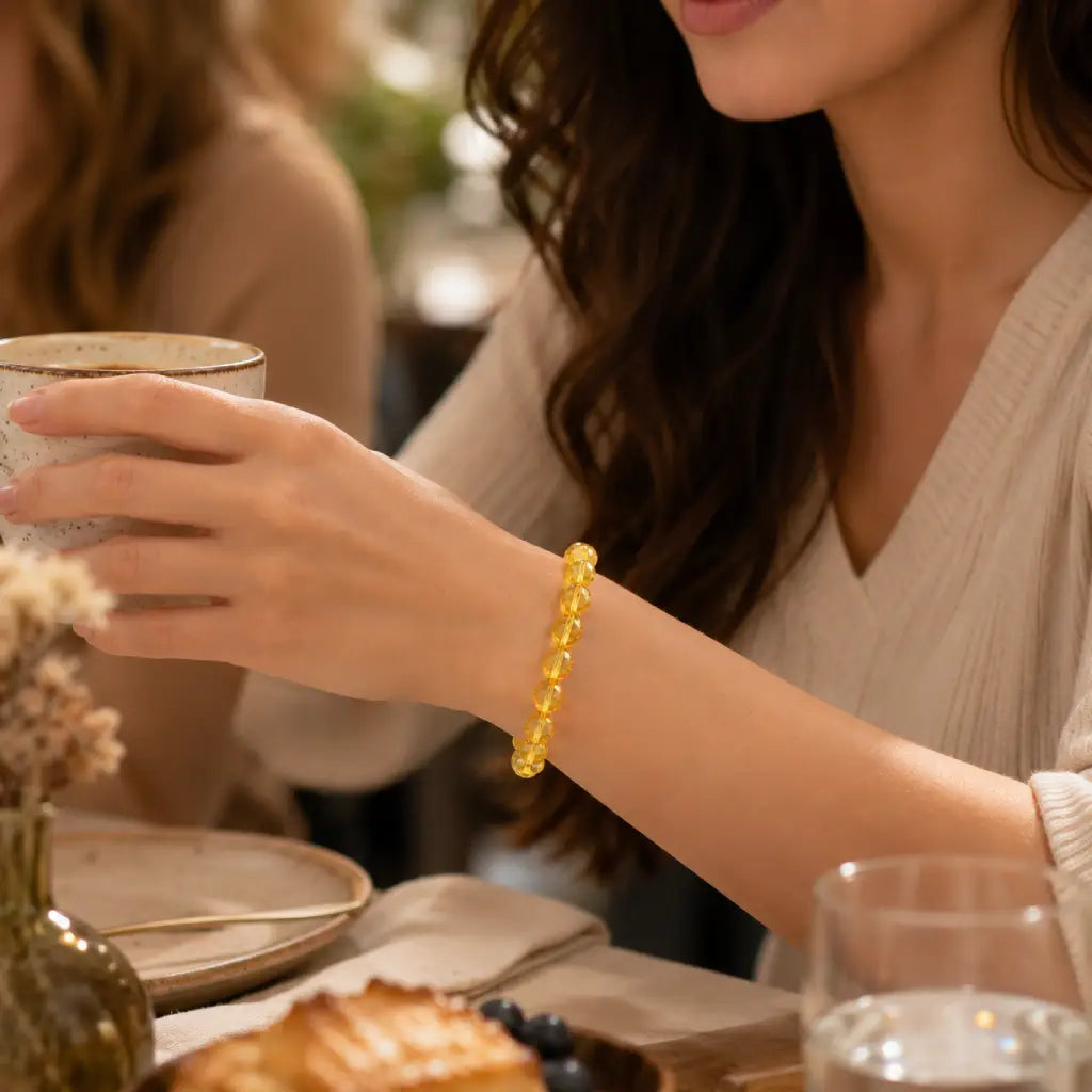 Natural Citrine Beaded Bracelet with 128 Facet Cut