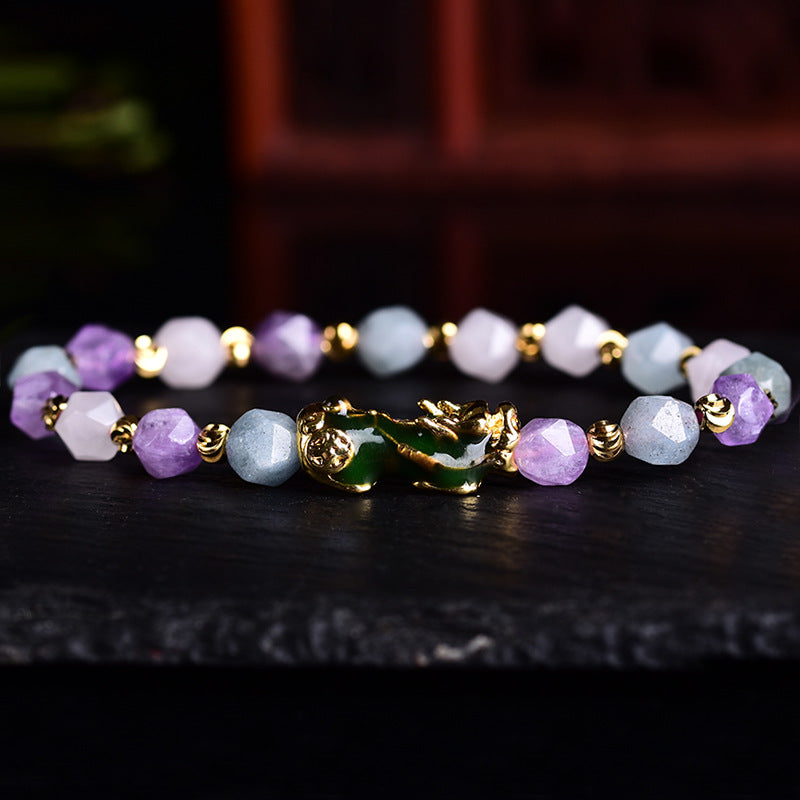 Amethyst Pixiu Bracelet with Modern Geometric Charm