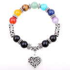 Seven Chakra Natural Stone Bracelet with Heart Charm