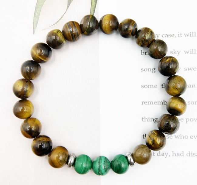 Malachite and Tiger Eye Beaded Bracelet for Grounding and Focus