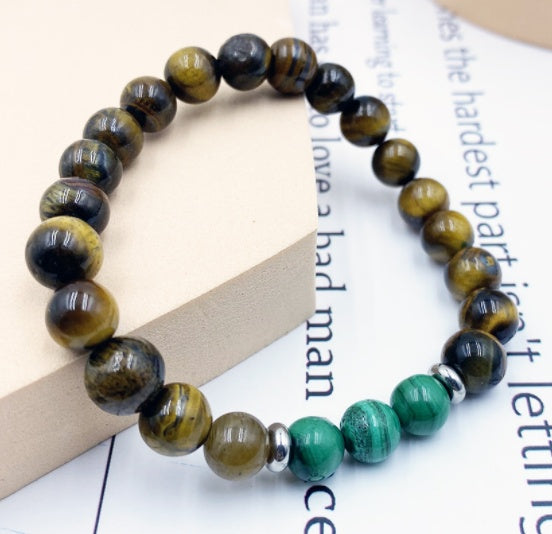 Malachite and Tiger Eye Beaded Bracelet for Grounding and Focus