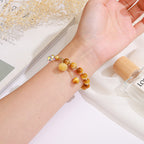 Natural Tiger Eye Pumpkin Charm Beaded Bracelet