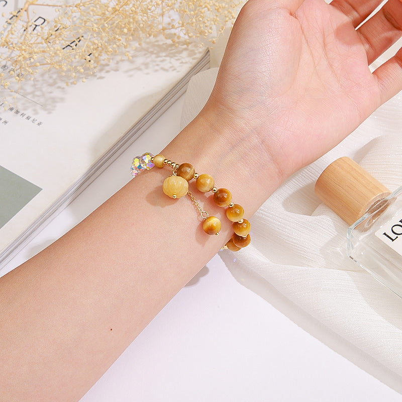 Natural Tiger Eye Pumpkin Charm Beaded Bracelet