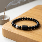 Gemini Zodiac Bracelet on wooden platform with incense, minimalist astrology jewelry for calm modern decor and daily wear styling