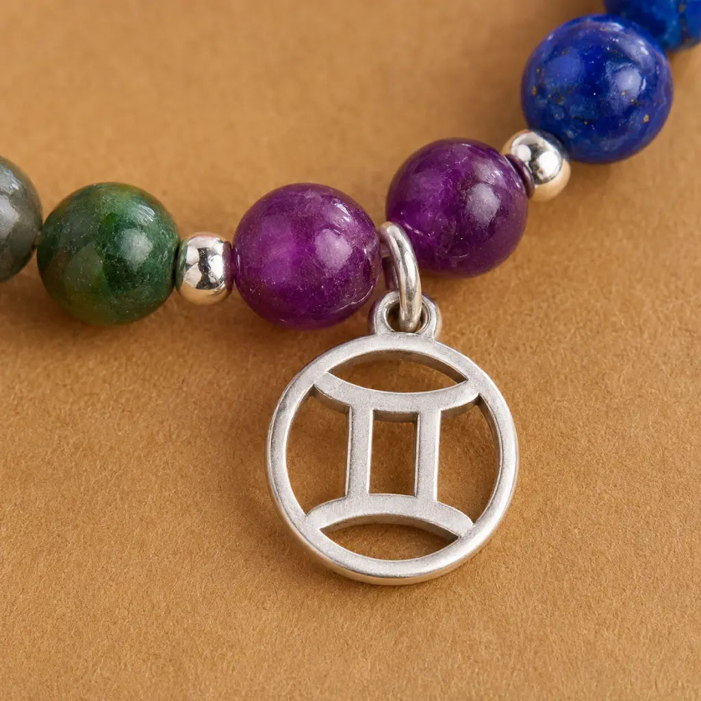 Gemini zodiac gemstone bracelet highlighting bronzite crystal beads with premium detailing for grounding and confidence.