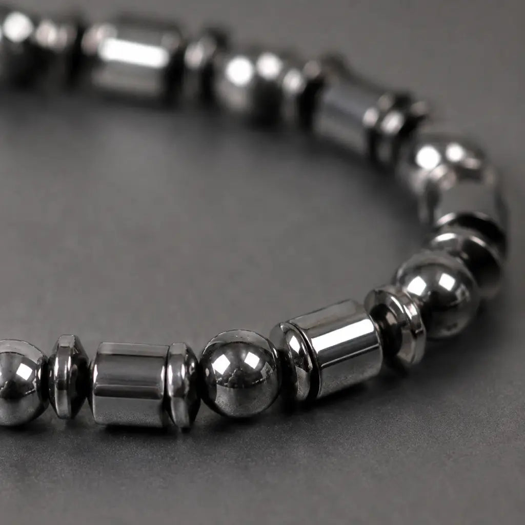 Hematite bracelet with premium crystal bead arrangement, grounding gemstone jewelry for peaceful style energy