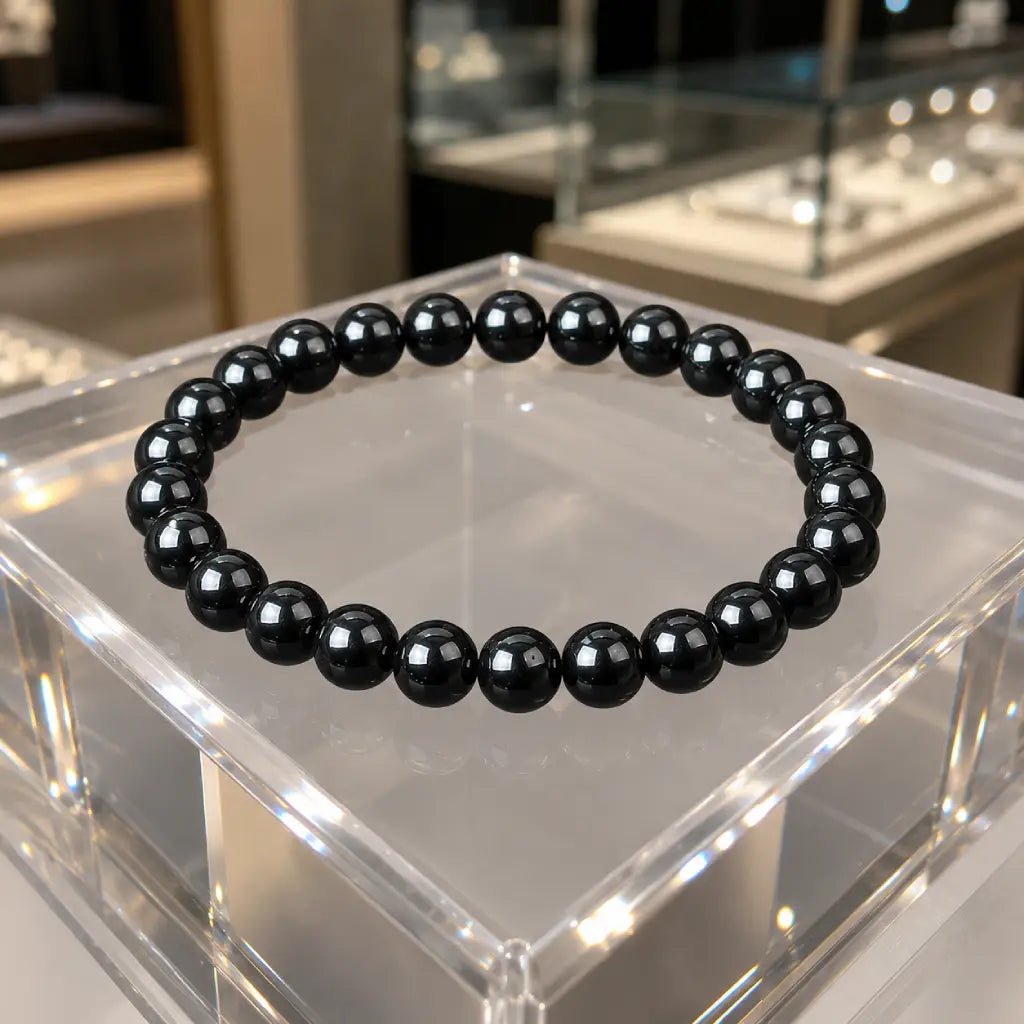 Hematite bracelet crafted with smooth black gemstone beads and healing crystal details for modern fashion use