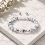 Howlite bracelet crafted with smooth white stone beads and silver accents for elegant calming energy wear