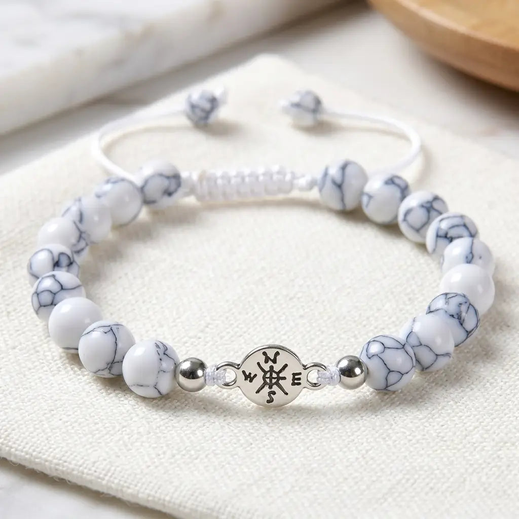 Howlite bracelet crafted with smooth marble beads and adjustable fit for calming everyday crystal fashion