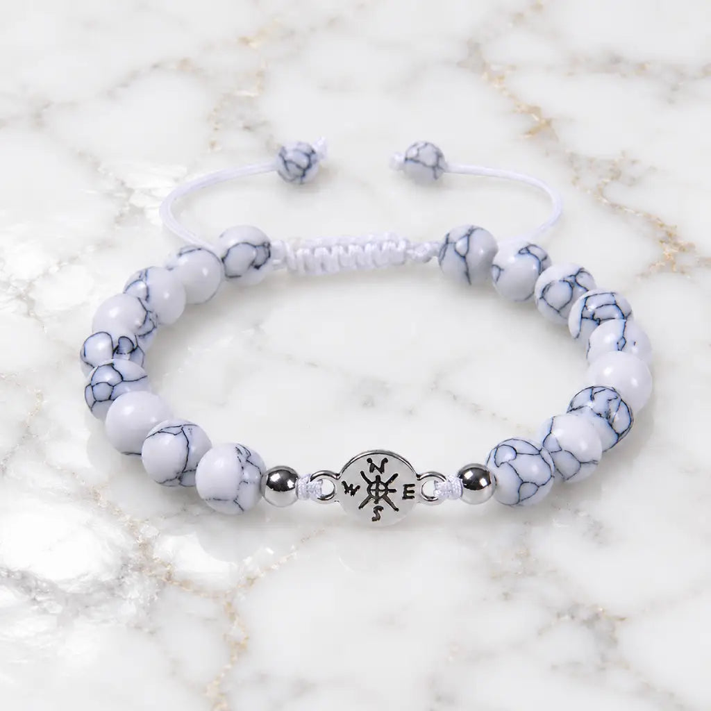 Howlite bracelet with white marble stone beads and adjustable cord design for calming crystal jewelry style