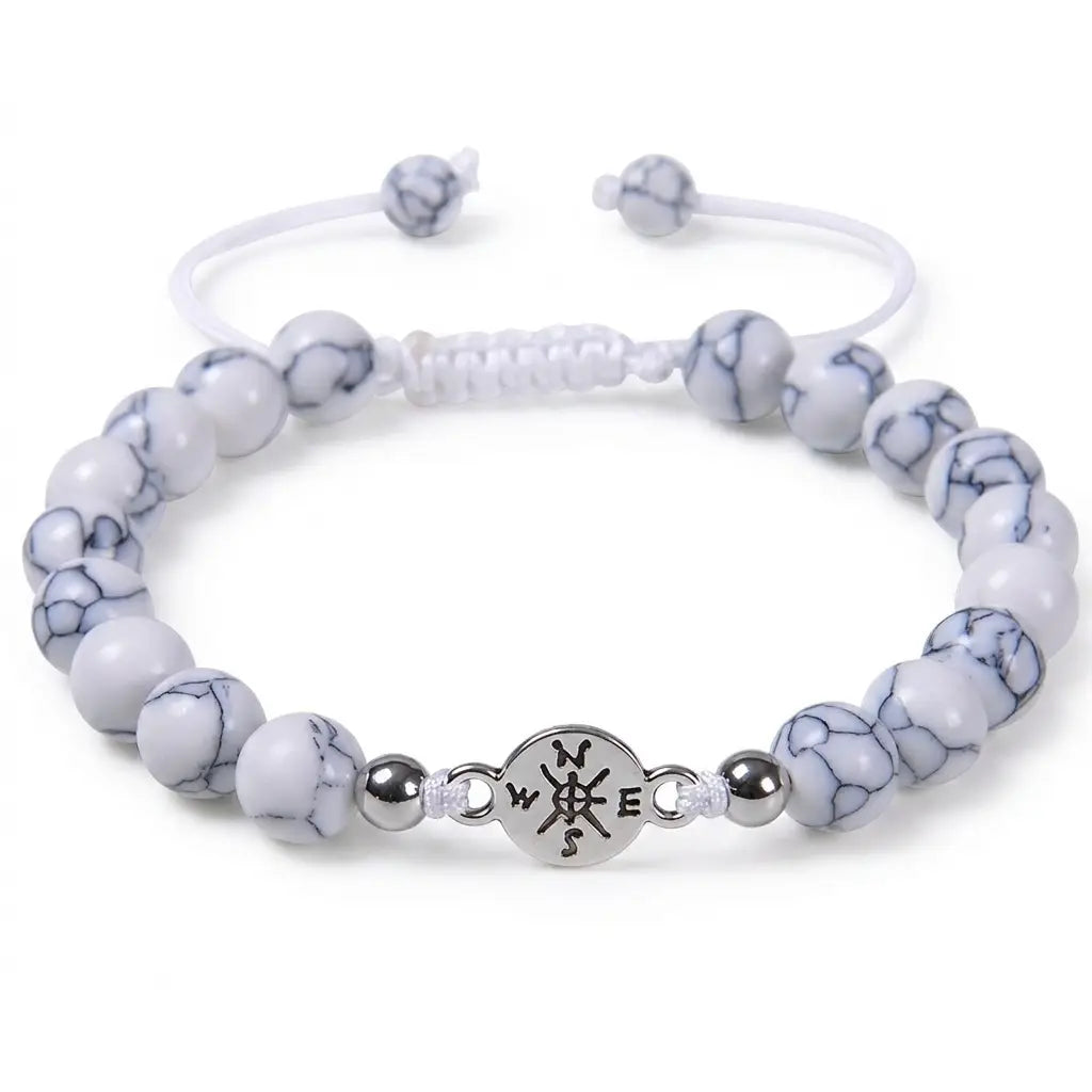 Howlite bracelet with white gemstone beads and braided adjustable closure for modern wellness jewelry