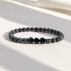 Labradorite and Obsidian bracelet featuring polished gemstone beads and faceted accents for modern luxury wear.