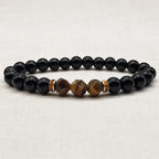 Labradorite and tiger eye bracelet on soft linen with glossy beads for minimalist crystal jewelry style