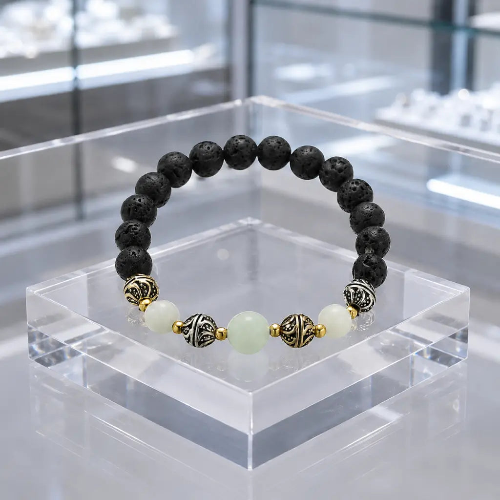 labradorite jewellery black lava bead bracelet with gemstone accents and calming energy appeal
