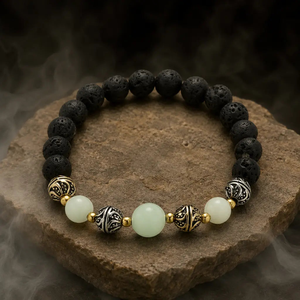 labradorite jewellery lava bead bracelet with spiritual gemstone accents and serene energy