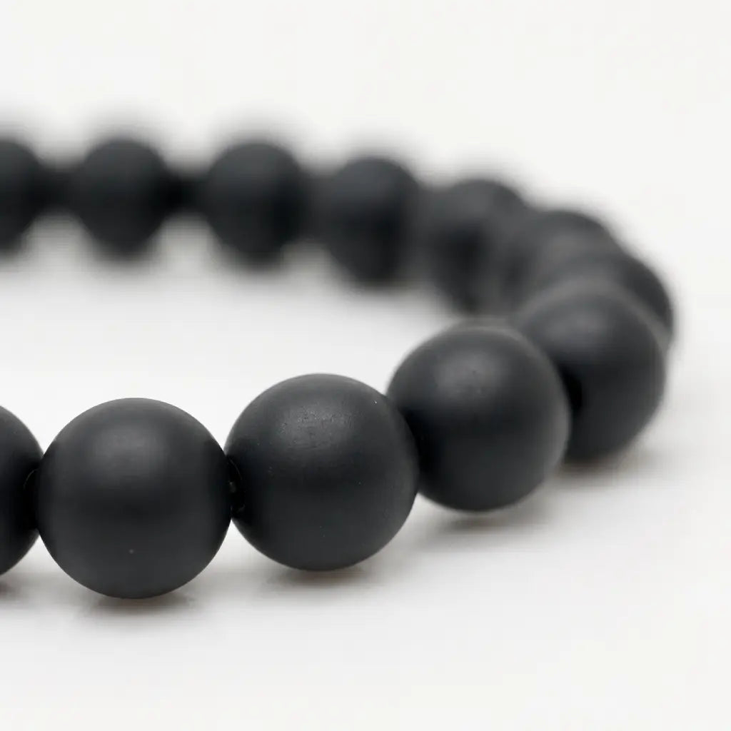 Lapis Lazuli onyx bracelet product image featuring matte black onyx beads, a natural blue lapis lazuli centerpiece, and textured spacers.