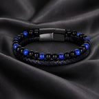 Lapis Lazuli bracelet with braided leather and polished gemstone beads creates premium luxury appeal