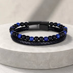 Lapis Lazuli bracelet featuring natural gemstone beads and woven leather delivers timeless appeal