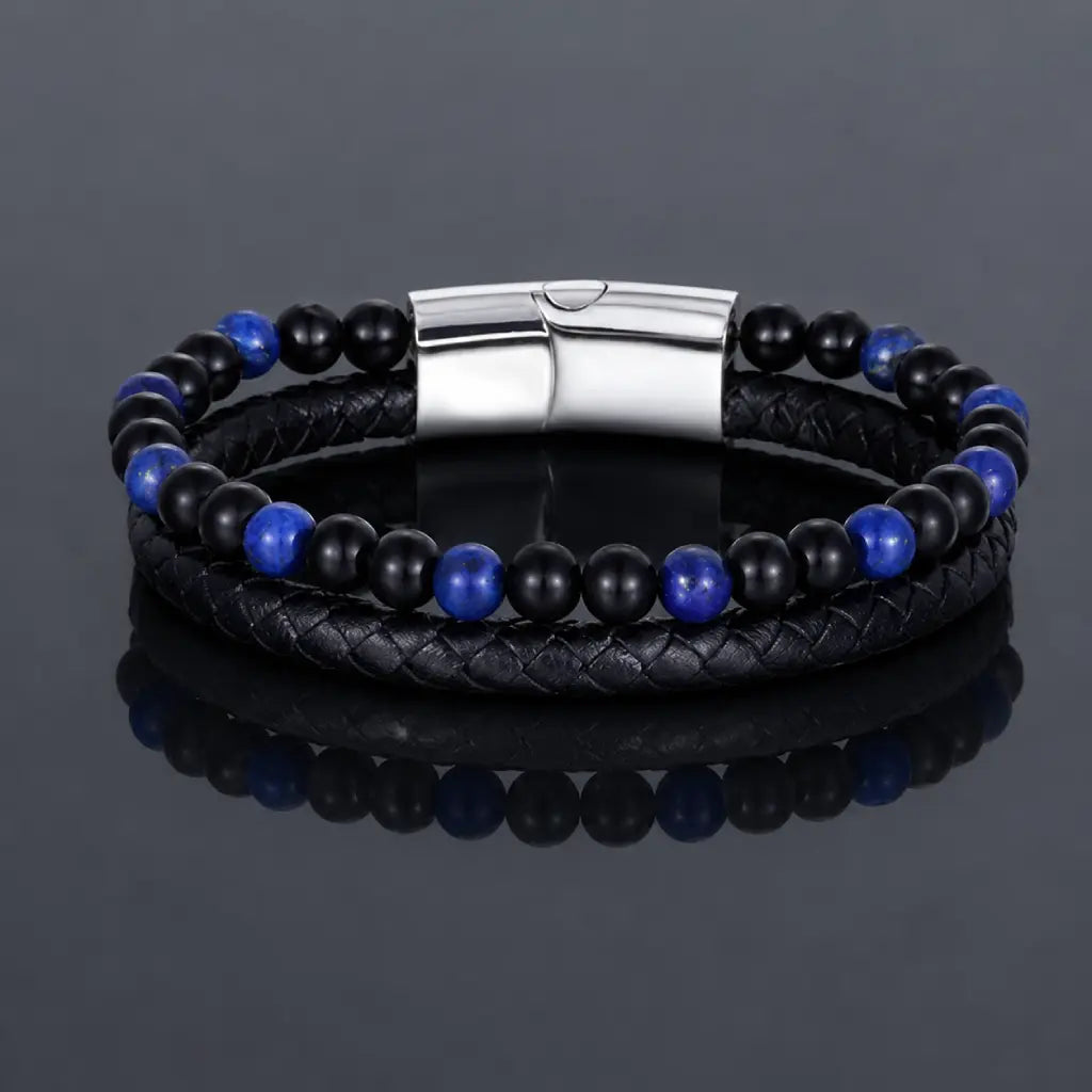 Lapis Lazuli bracelet featuring natural stone beads and braided leather delivers premium style appeal
