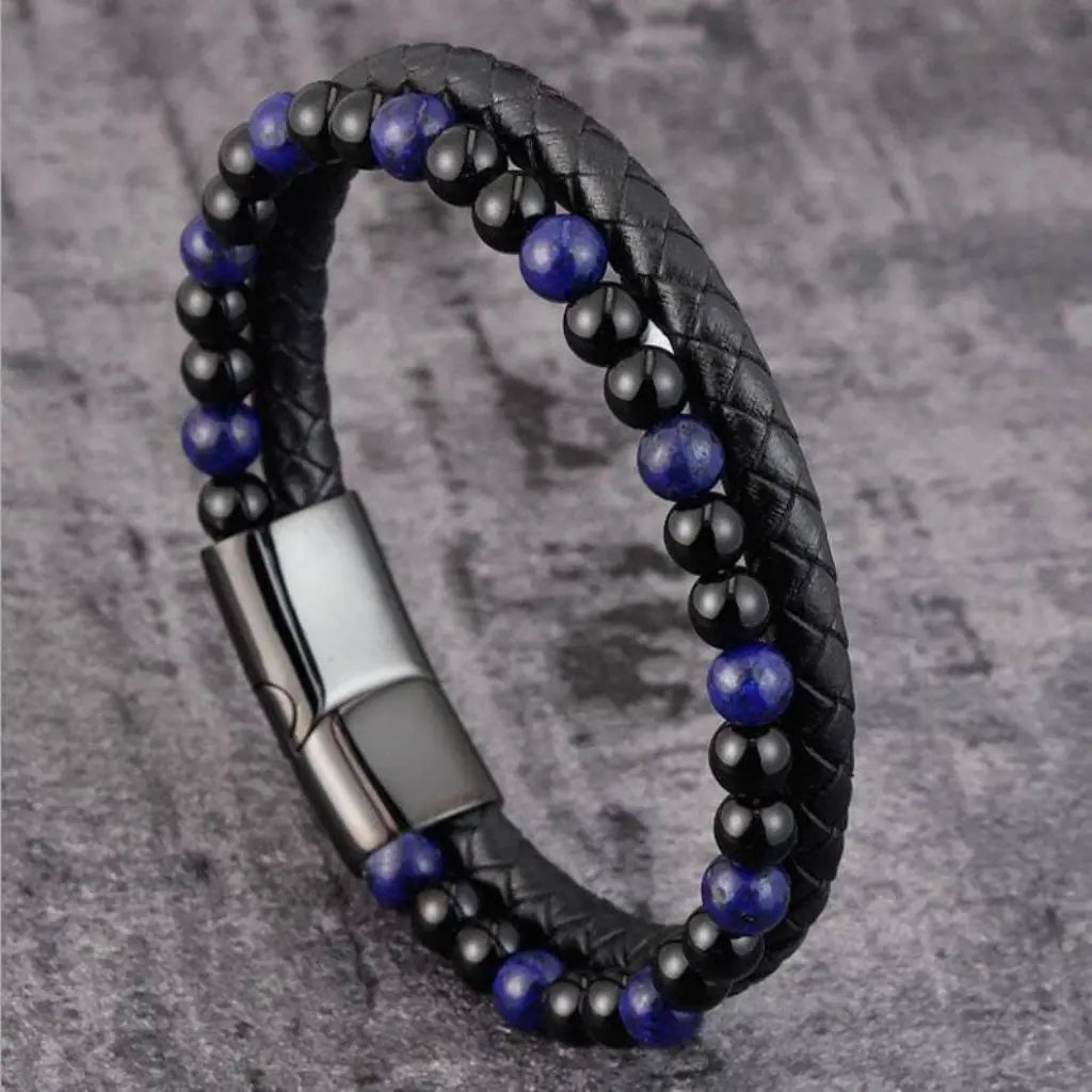 Lapis Lazuli bracelet featuring natural stone beads and woven leather delivers premium modern appeal