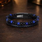 Lapis Lazuli bracelet featuring natural stone beads and woven leather delivers refined modern appeal