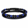 Lapis Lazuli bracelet with polished natural stone beads and woven leather offers luxury appeal
